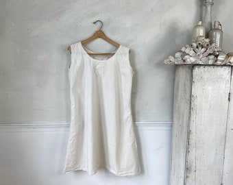 Vintage French Linen Chemise R Monogram Tunic French Cotton Linen Nightgown Work wear 1900 Workwear