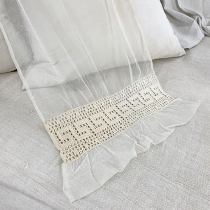 Vintage French net curtain with lace 1930&#39;s white sheer transparentUnique window treatment eco-friendly