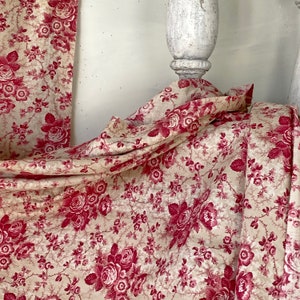 Timeworn chintz pale Antique fabric PINK  1850 beige 19th century material French france styleUnique window treatment eco-friendly