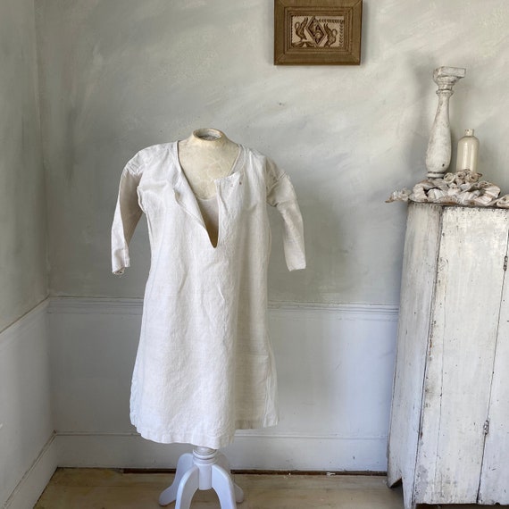 Vintage French Chemise Night Shirt Tunic French Linen White Hemp and Cotton Nightgown Work Wear 1800s Workwear Etsy