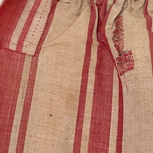 c 1780 18th century curtain fabric French hand woven Silk linen red striped textile Historical FranceUnique window treatment eco-friendly