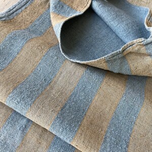 Blue Tan Stripe Sack Grainsack Upcycled Eco-friendly Farmhouse country cottage style The Textile Trunk image 5