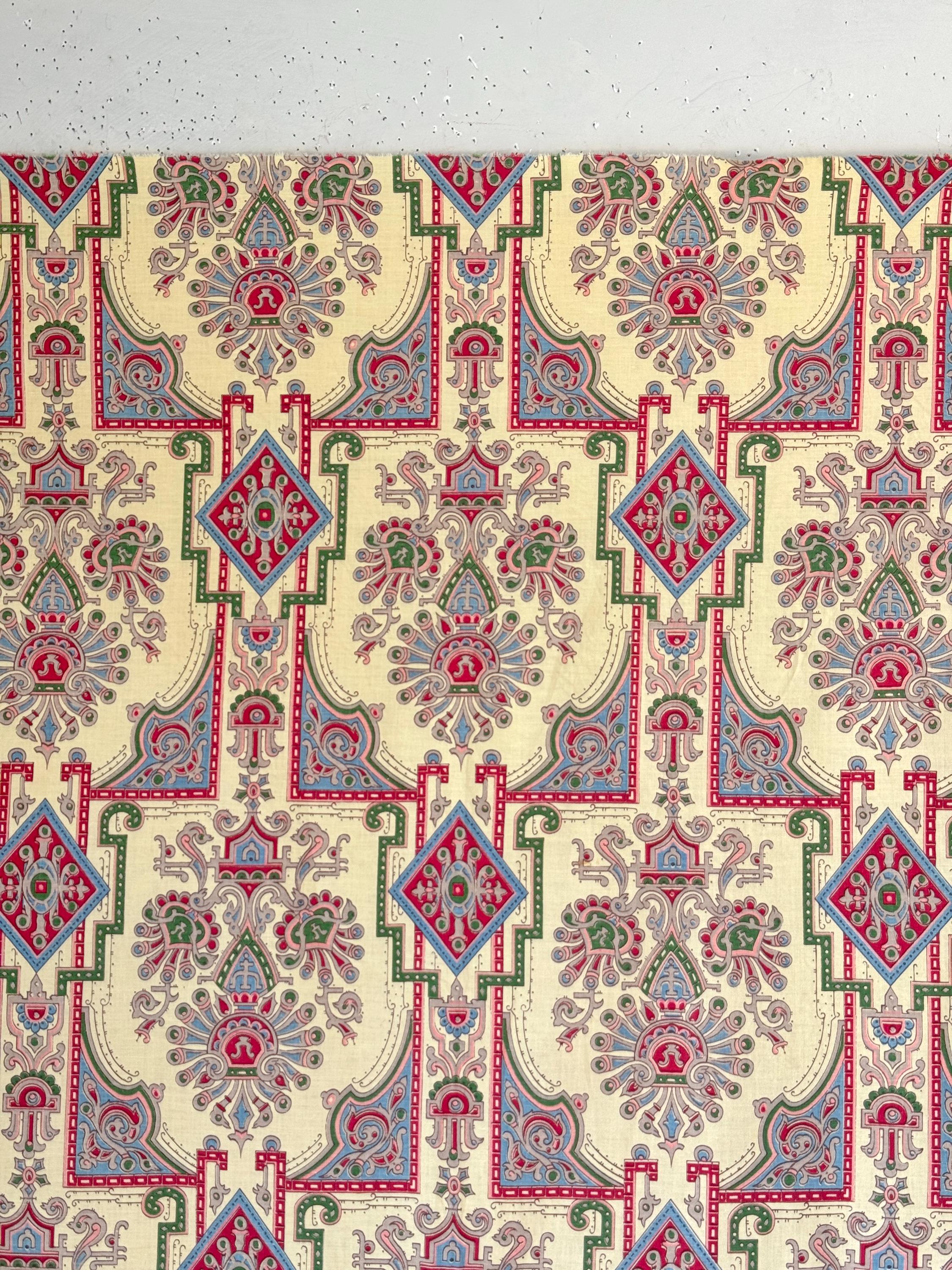 44x50 ( 88 avail)  French Romanex Boussac  yellow  fabric Indienne pattern heavy weight upholstery Farmhouse shabby cottage style decor