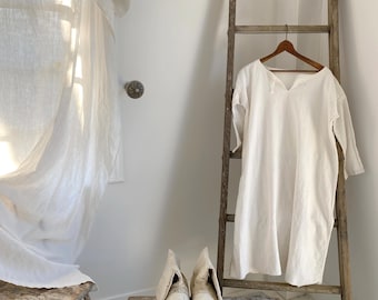 AD monogram Antique French Chemise Linen Night Shirt Primitive Undergarment Folk Clothing Rustic Home Decor Textile Study Display Vintage