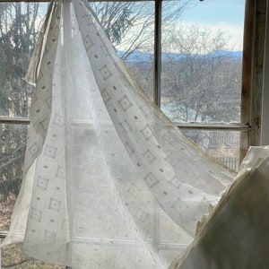 ELEGANT SHEER White Antique Voile patterned cotton  fabric  lawn material French by the ONE yard length ~*~ eco-friendly