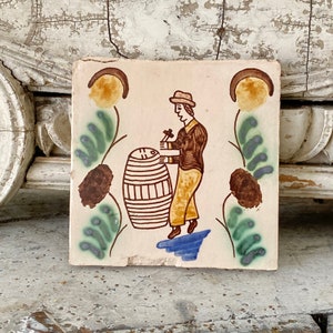 Antique Portuguese Tile 19th century handmade hand painted  Unique decorative eco-friendly
