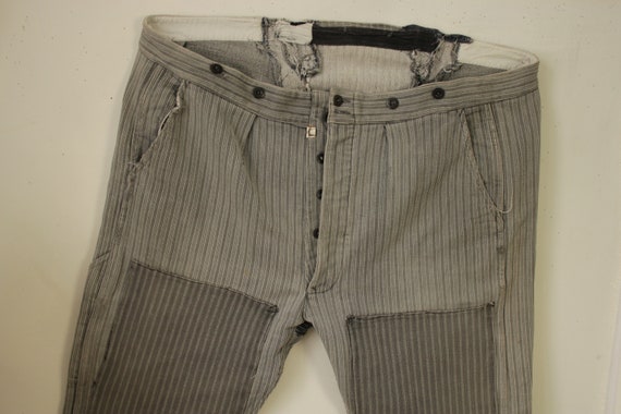 French Workwear Pants or Trousers Gray Striped Pa… - image 5