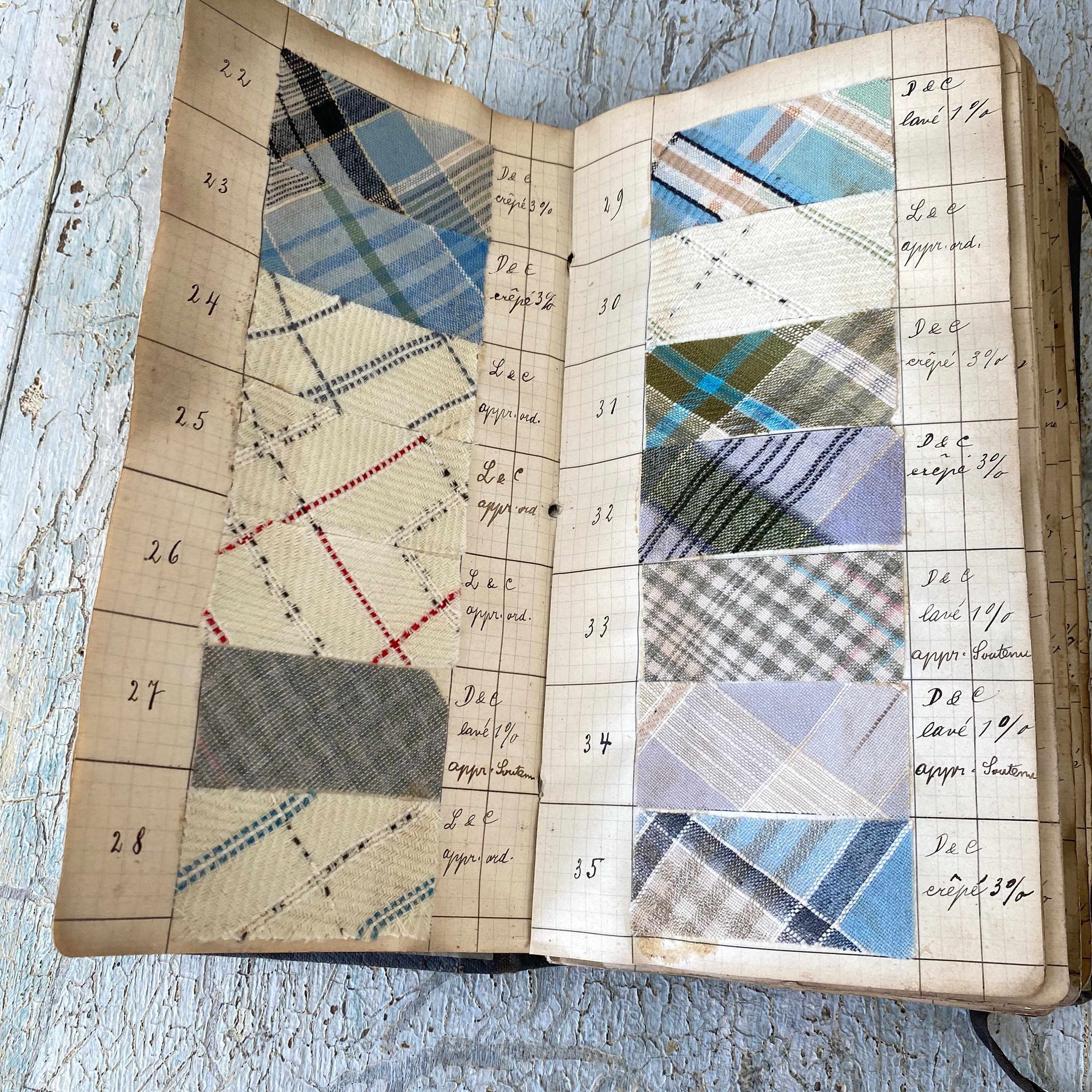Pattern Sample Book Antique French Woven Fabric Document