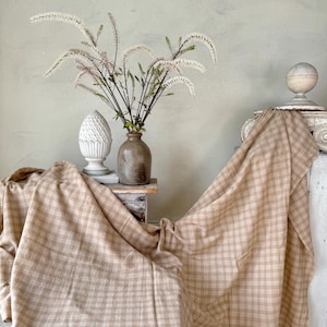 3 yards X 56 unused SOFT wool fabric material beige plaid cream woven vintage 1940&#39;s material country merino angora Coastal home