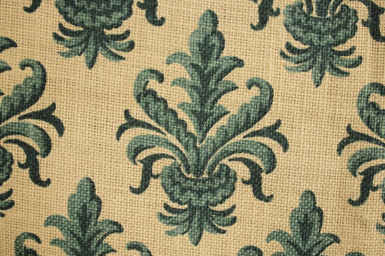 Vintage Jute or Hessian printed French burlap Floral fabric 1960/'s-70/'s chatillon fleur de lis