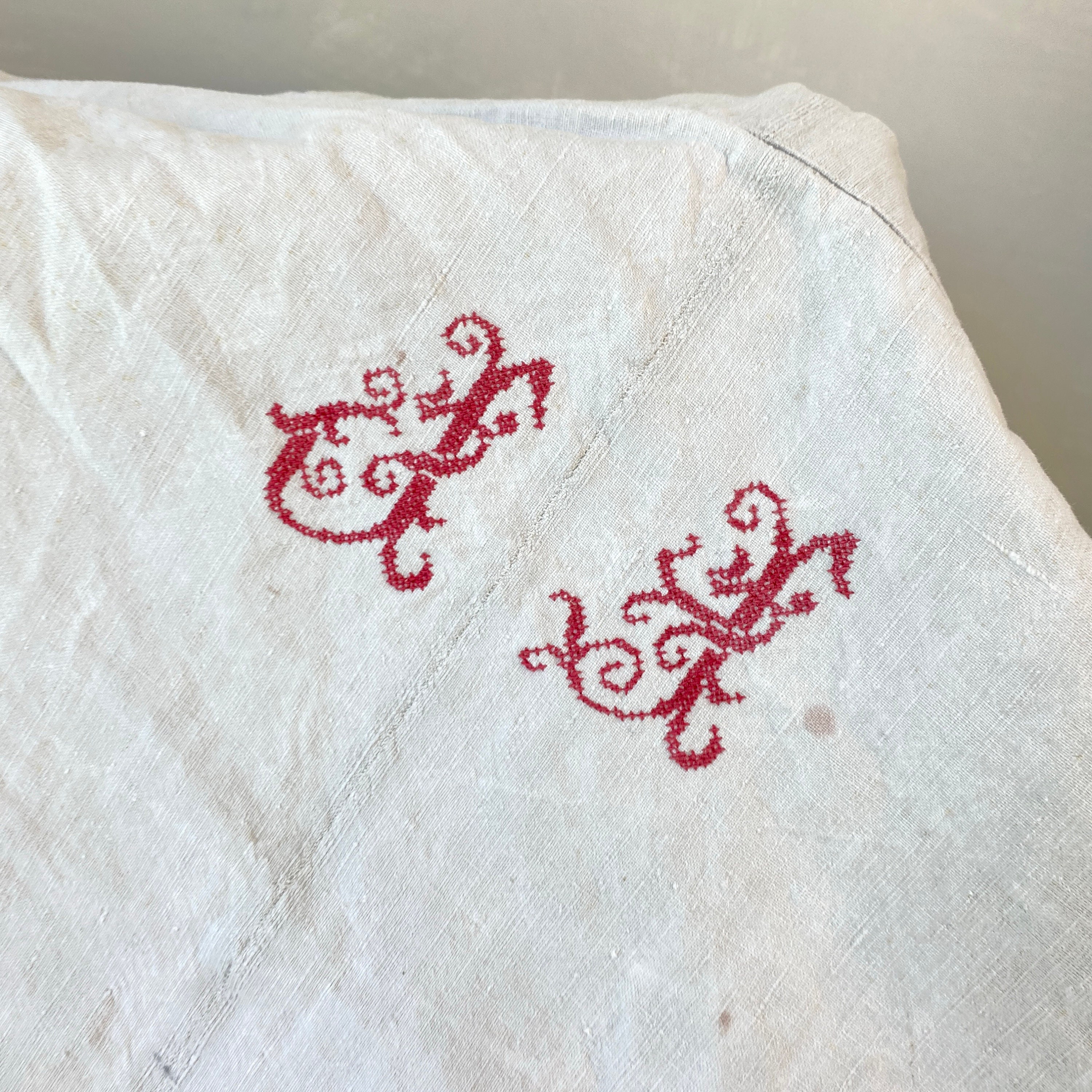 French Linen 72 X 103 JI Monogram Antique Sheet 1880 HEAVY