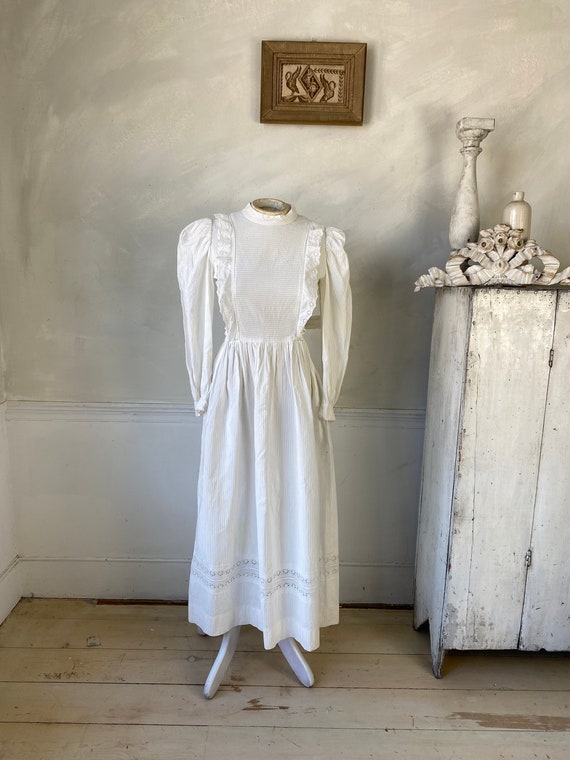 Vintage White French Dress Ribbed Cotton Dress Ey… - image 1