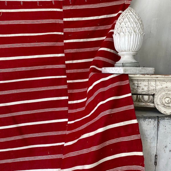 Grain sack Fabric RED stripe Linen + Cotton upholstery material heavy weight pillows upholstery curtains The Textile Trunk