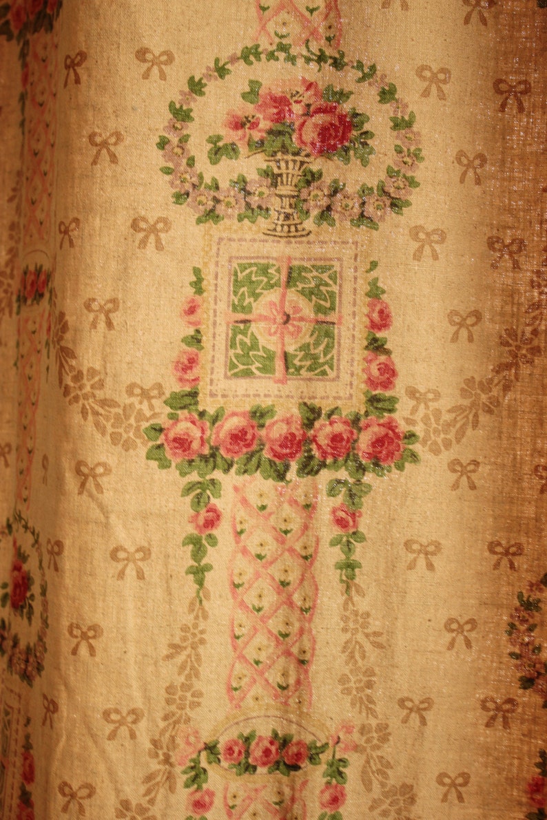 Pair of Antique Curtains c1900 Hand Block Printed Floral LinenUnique window treatment image 3