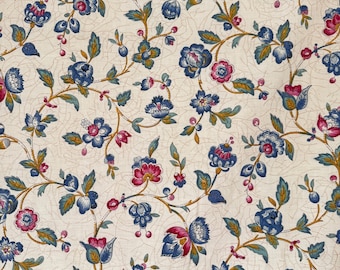 5,8 jarda NIEUŻYWANA tkanina w kwiaty z lat 30. XX wieku w stylu francuskim, niebiesko-różowa, bawełniana, vintage, nieużywana, materiał tekstylny w stylu rustykalnym, w kwiaty, stary materiał