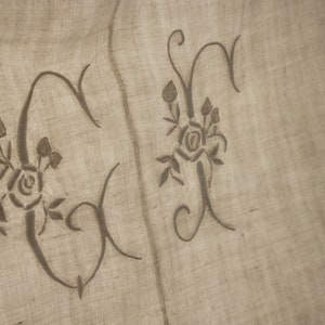 CF GF monogram Linen Vintage Sheet fabric French organic material 1880  white monogram eco-friendly