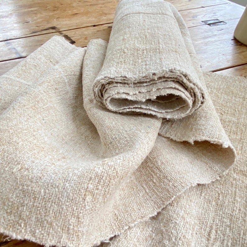 Modern Farmhouse Linen Table Runner placemats 7.1 yards Fabric homespun Antique Grain sack hemp organic hemp The Textile Trunk Cottage chic image 8