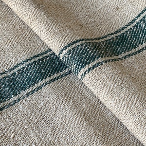 Stair Runner Heavy Hemp Grain Sack Fabric by the yard with Green Stripes herringbone Weave Antique Linen image 8