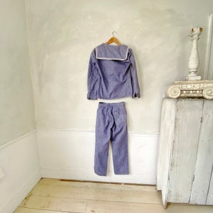 Pantaloni da marinaio vintage francese, giacca, blu navy, maniche lunghe, abbigliamento da lavoro, abbigliamento da lavoro, tessuti