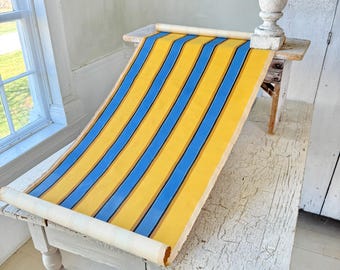 3.1yds Antique wallpaper roll stripe blue yellow Art Nouveau French wallcoverings bold graphic farmhouse chateau decor