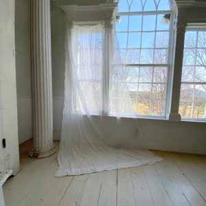 White Antique muslin curtain tambour lace applique 1800's drapeUnique window treatment image 2