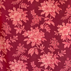 Floral Arborescent botanical antique French fabric printed linen cotton 1860 red floral aged patina Textile Trunk eco-friendly