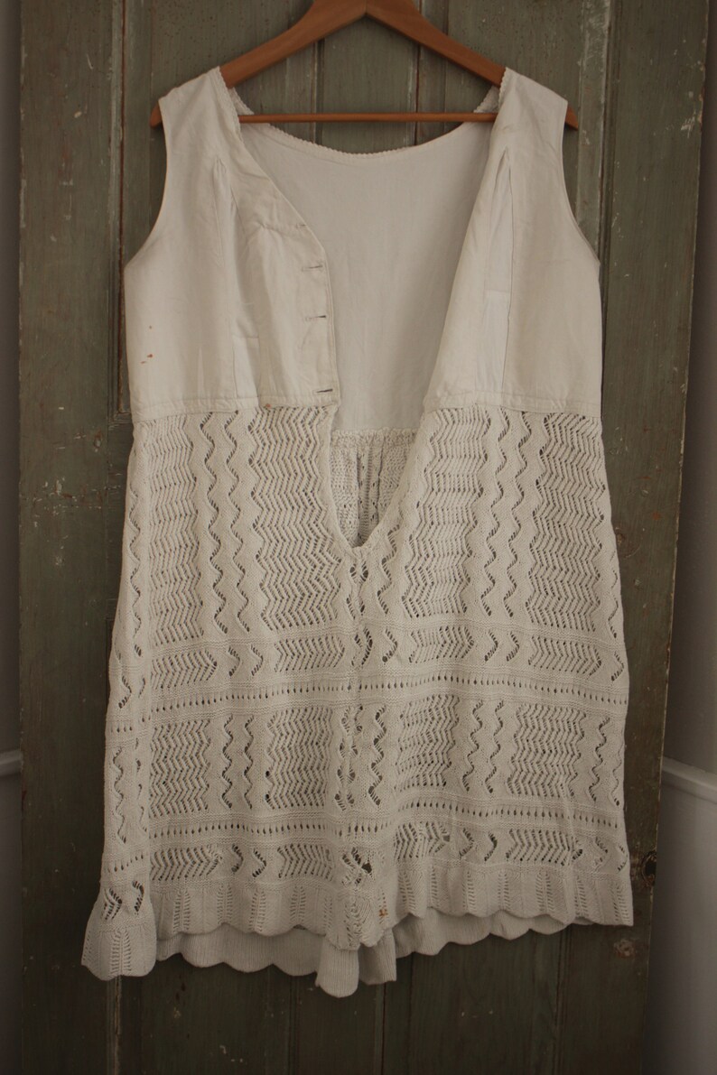 White Dress Vintage French Crocheted linen and cotton night shirt nightgown tunic Pinafore