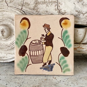 Antique Portuguese Tile 19th century handmade hand painted  Unique decorative eco-friendly