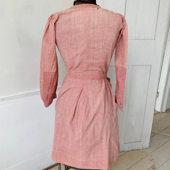 Vintage french  work uniform woman's dress  red g… - image 9