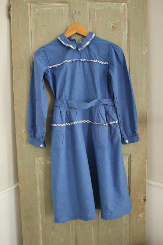 1940's woman's blue frock dress housedress button… - image 8