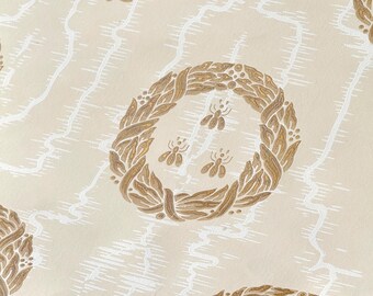 2.2 yards  Antique wallpaper AHF Paris French wall paper aged Bees moire silk design country cottage castlecore style wallcovering