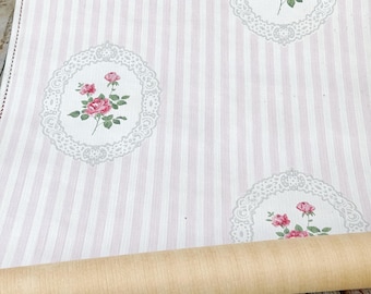 Papel pintado vintage de 3,3 yardas con diseño de rosas francesas rosas, medallón de encaje, rayas, estilo rústico romántico, victoriano, castillo shabby, revestimientos de paredes para el hogar, papel antiguo