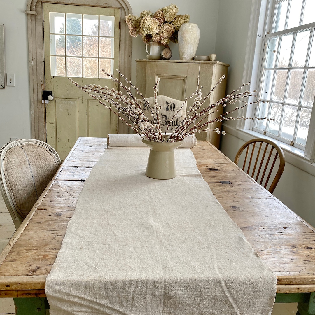 Per Yard Vintage Farmhouse Table Runner Antique Plain Linen Fabric