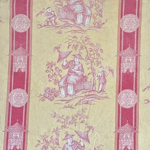 2,9 jardas x 53 Tecido chinoiserie francês vintage material estofamento pesado amarelo rosa ecológico