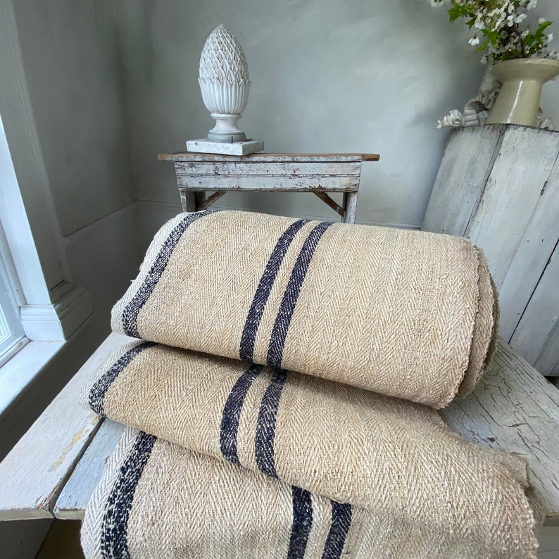 Stair runner heavy hemp Grain sack Fabric by the yard blue indigo Antique homespun linen The Textile Trunk Modern Farmhouse image 5