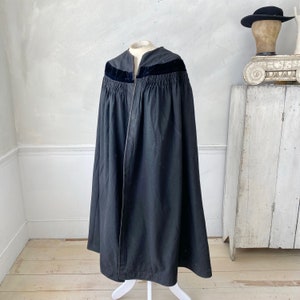 Antique judge&#39;s cloak cape French black wool Victorian coat long textile silk moire wool France early 1800s dark academia The Textile Trunk