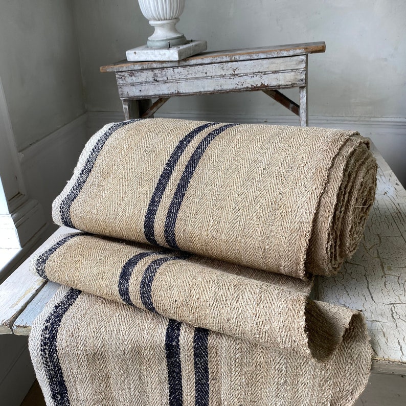 Stair runner heavy hemp Grain sack Fabric by the yard blue indigo Antique homespun linen The Textile Trunk Modern Farmhouse image 7