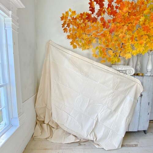 Antique vintage French linen shops sheet fabric material Shower curtain Tablecloth upholstery bedcover curtain The Textile Trunk