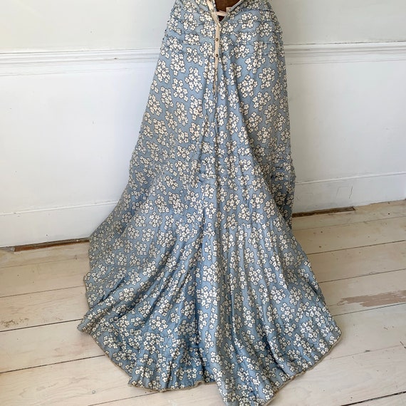 Antique Silk Skirt French blue floral Victorian l… - image 3