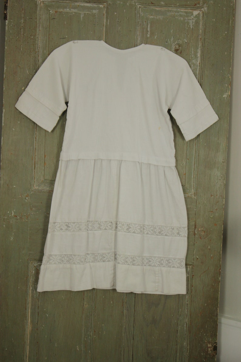 Girl/'s White Dress Vintage French ribbed cotton /& lace 1910