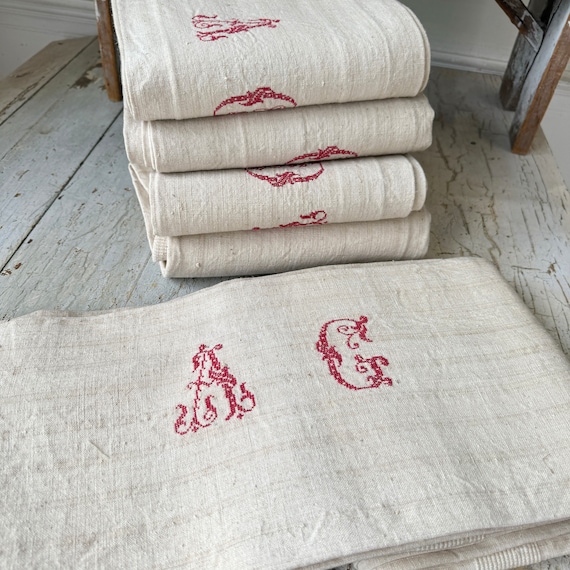 洋書 Monograms and Antique Linens 1 (multiples Avail) AC Monogram 1900 Vendange Antique