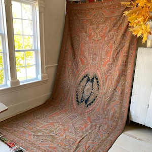 French Paisley shawl 19th century antique wool textile SIGNED kashmir eco-friendly