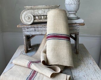 Natural Organic Stair runner heavy hemp Grain sack Fabric  Antique homespun linen The Textile Trunk Modern Farmhouse  cottage style