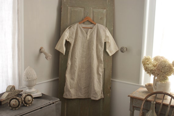 French linen and white cotton hemp night shirt ch… - image 1