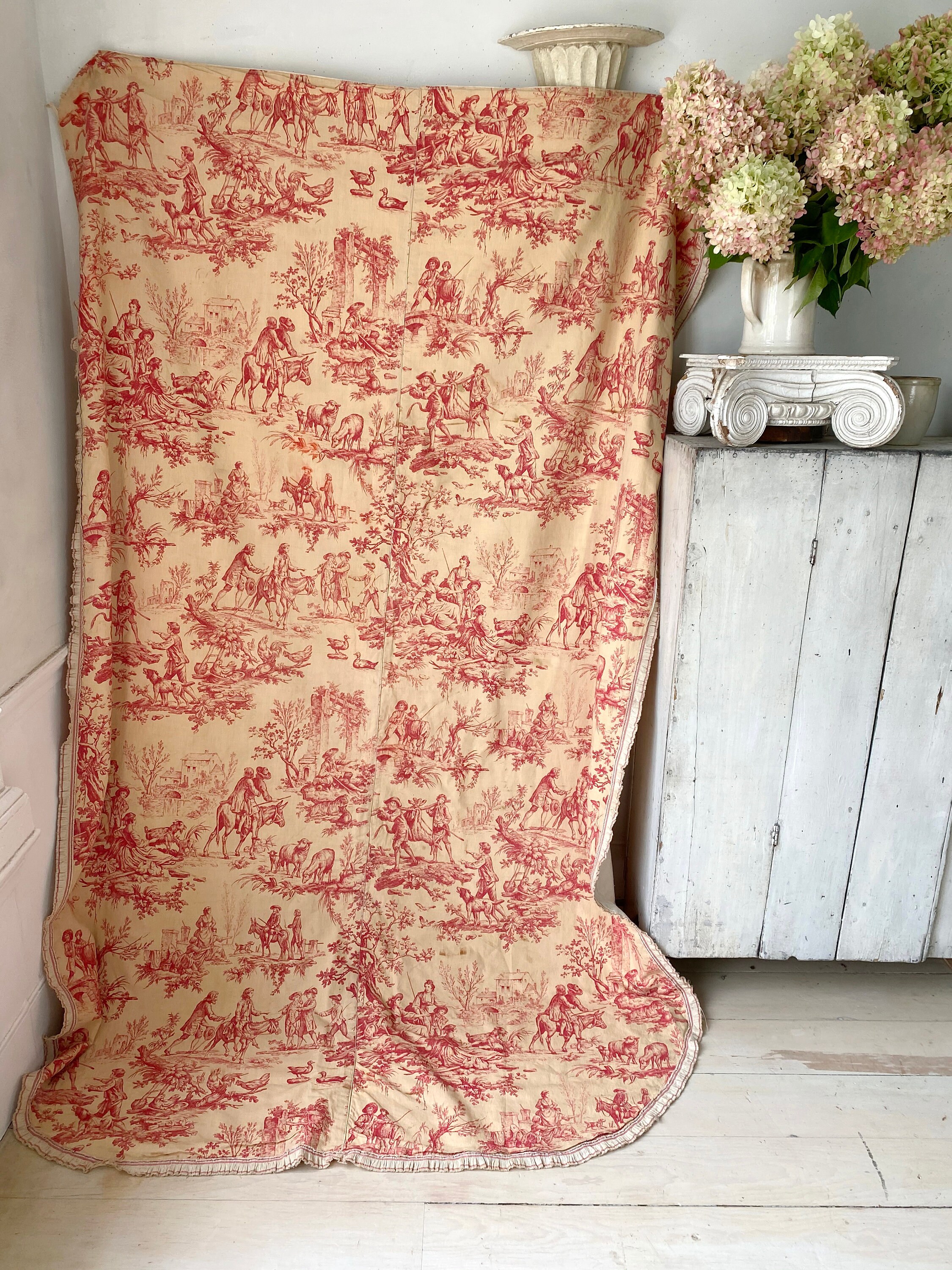 Toile de Jouy red Antique French bedcover curtain bed cover Etsy
