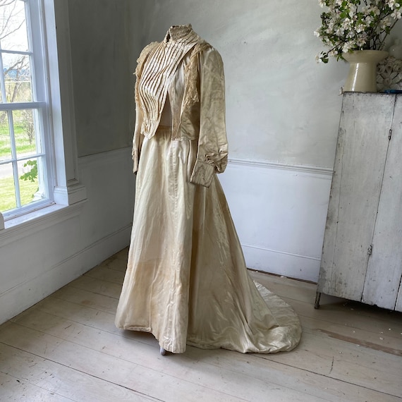 Wedding Dress Set Bodice and Skirt White Silk Wed… - image 1