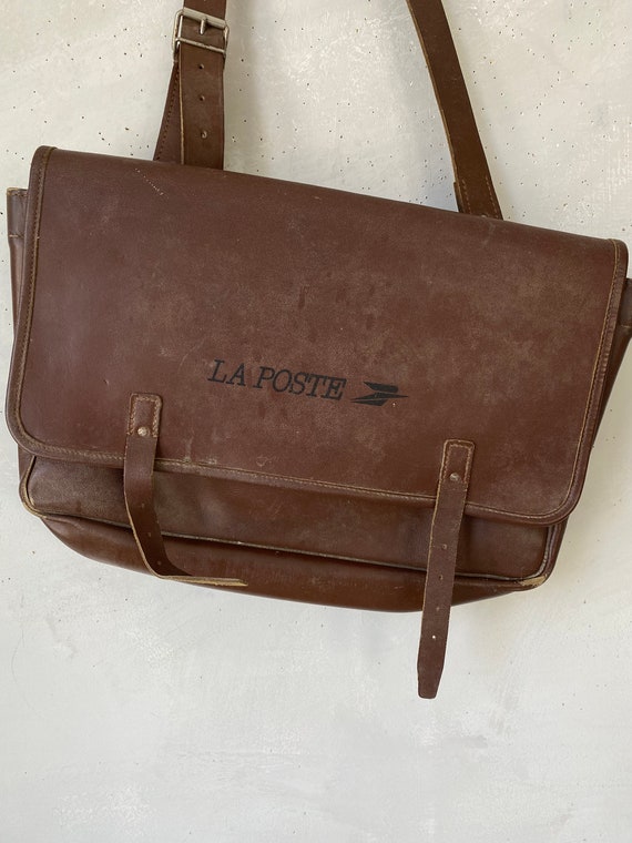 Vintage Leather French postal Messenger bag  Heav… - image 4