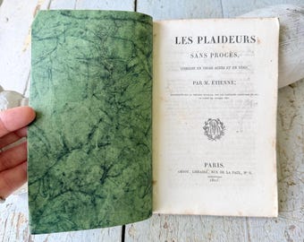 c1821 French Theatre Book Marbelized Marbled Paper Binding Les Plaideurs  Procès Paris Literature Antique Book Wall Art drama memorabilia