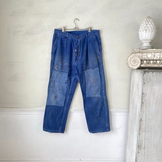 1940's 34 inch waist Blue denim jeans faded purpl… - image 1