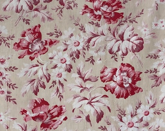 1860's medium weight cotton printed material  roller and hand block printed GORGEOUS French country Painterly